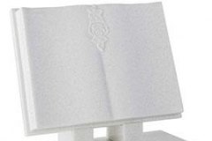 This book has a feature rose. The desk tablet base provides space for additional inscriptions - shown in crystal white marble.book 18" (h) x 24" (w) x 3" (d)rest 14" (h) x 12" (w) x 6" (d)Base 3-2" (h) x 24" (w) x 24" (d)Product code - 16103