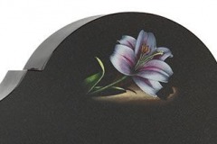 One of our many flower designs available is this beautifully hand painted lily - shown in black granite.Headstone 30" (h) x 24" (w) x 4" (d)Base 4" (h) x 30" (w) x 12" (d)Product code - 16044