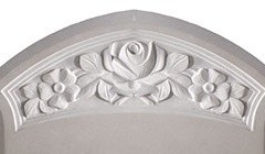 A carved floral spray in a recessed panel compliments the shape of this memorial, shown in Brenna stoneheadstone 33" (h) x 21" (w) x 3" (d)Base 6" (h) x 24" (w) x 6" (d)18Product code -  16128