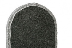 A half round headstone with pitched sides and margins around the polished face - shown in dark grey granite.Headstone 27" (h) x 21" (w) x 3" (d)Base 3" (h) x 24" (w) x 12" (d)Product code - 16064